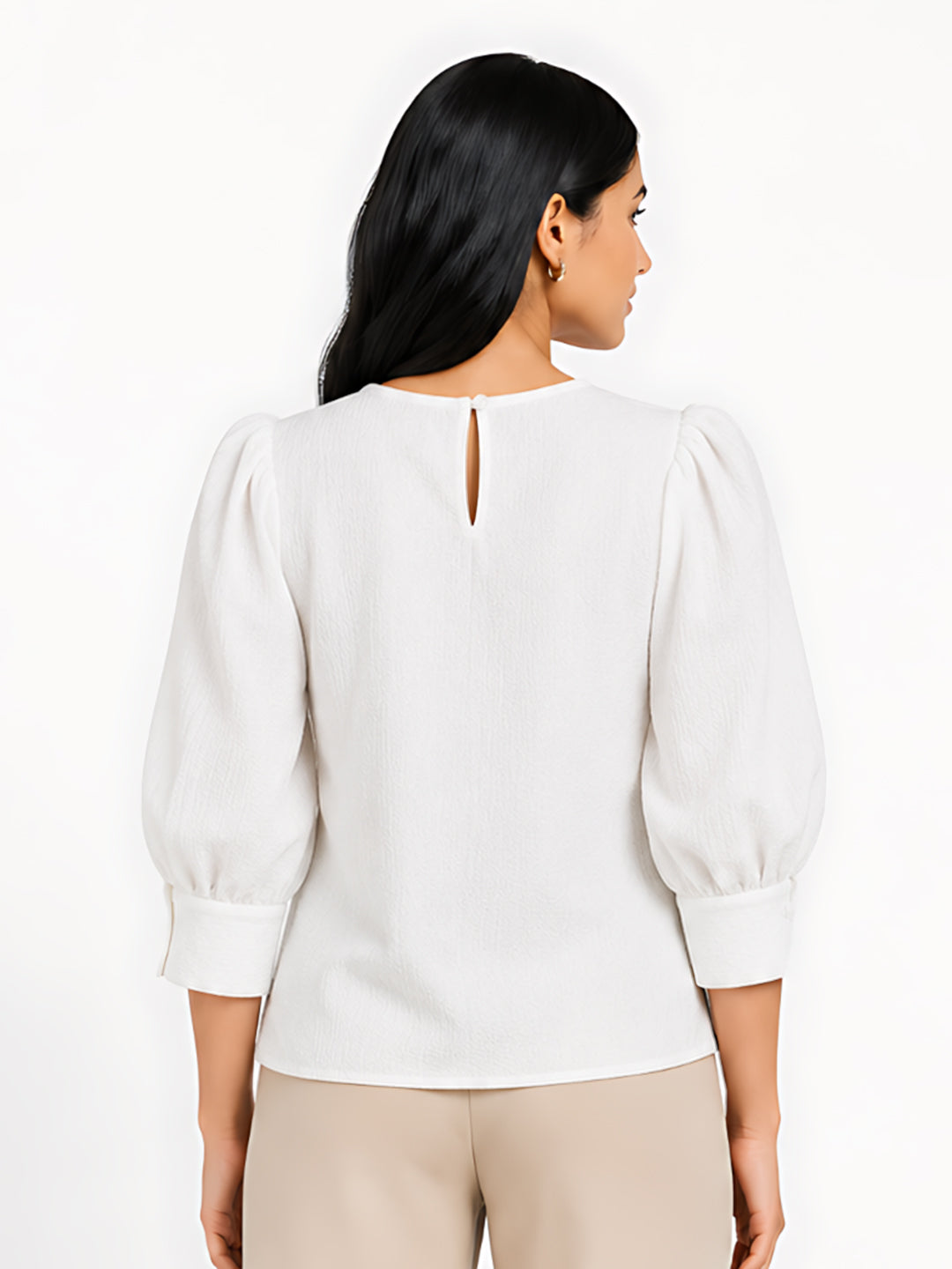 White Self Design Regular Top