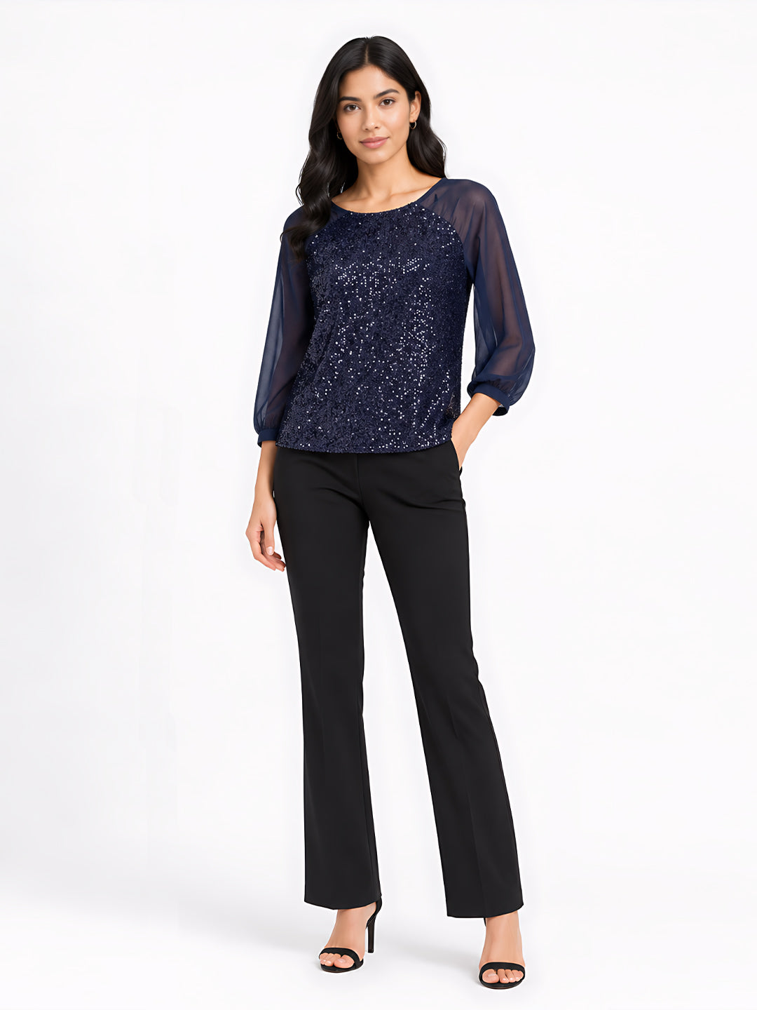 Navy Blue Embellished Regular Top