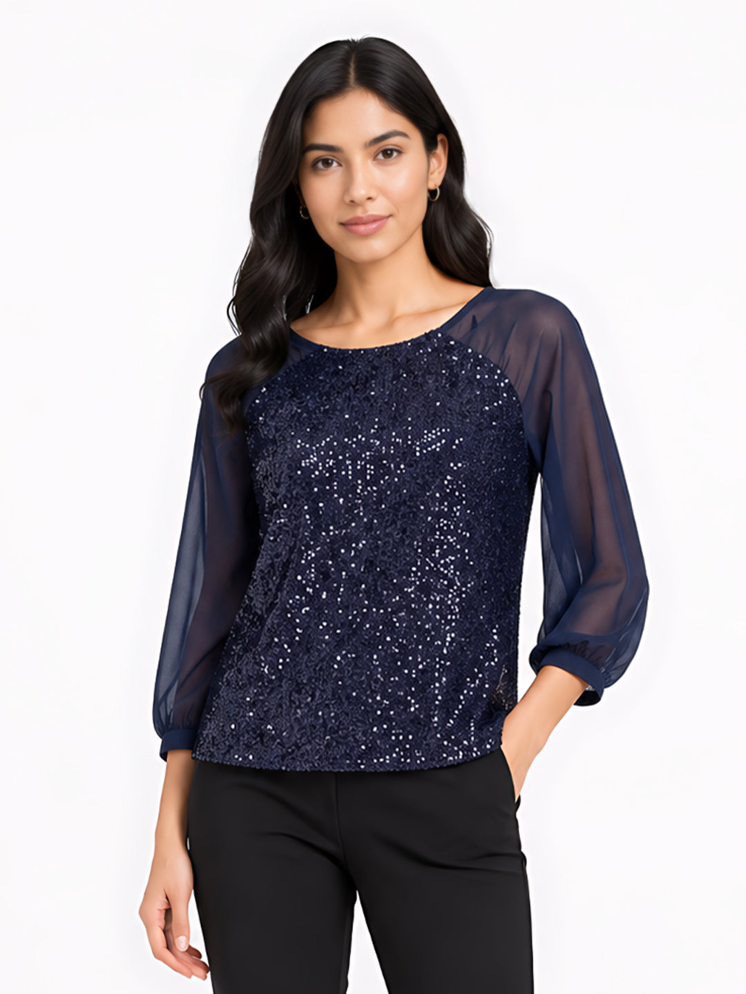 Navy Blue Embellished Regular Top