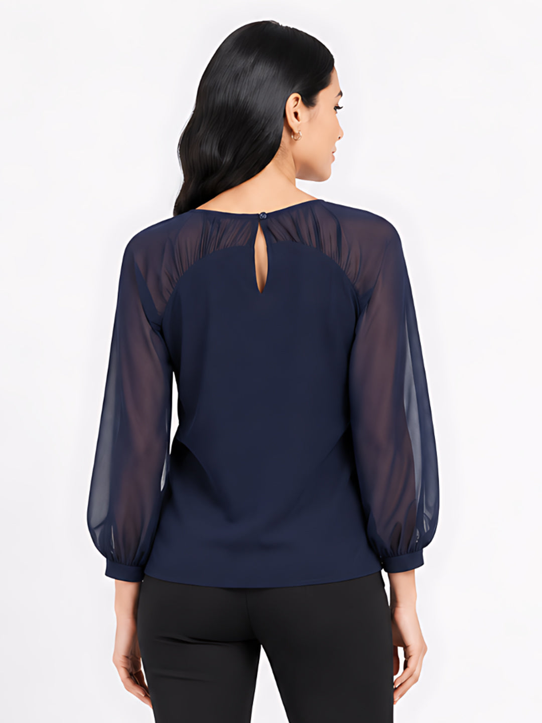 Navy Blue Embellished Regular Top