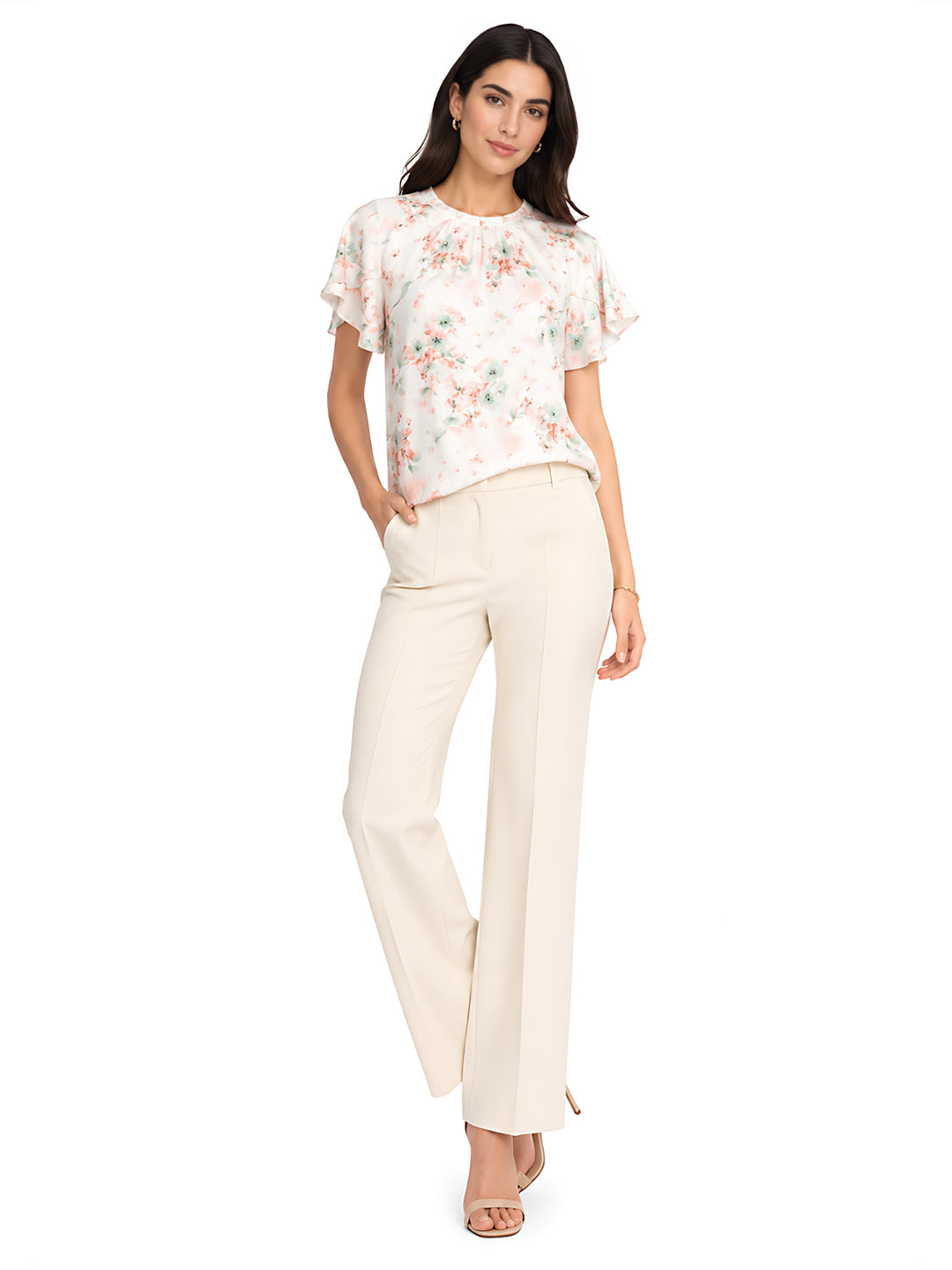 White Floral Printed Regular Top