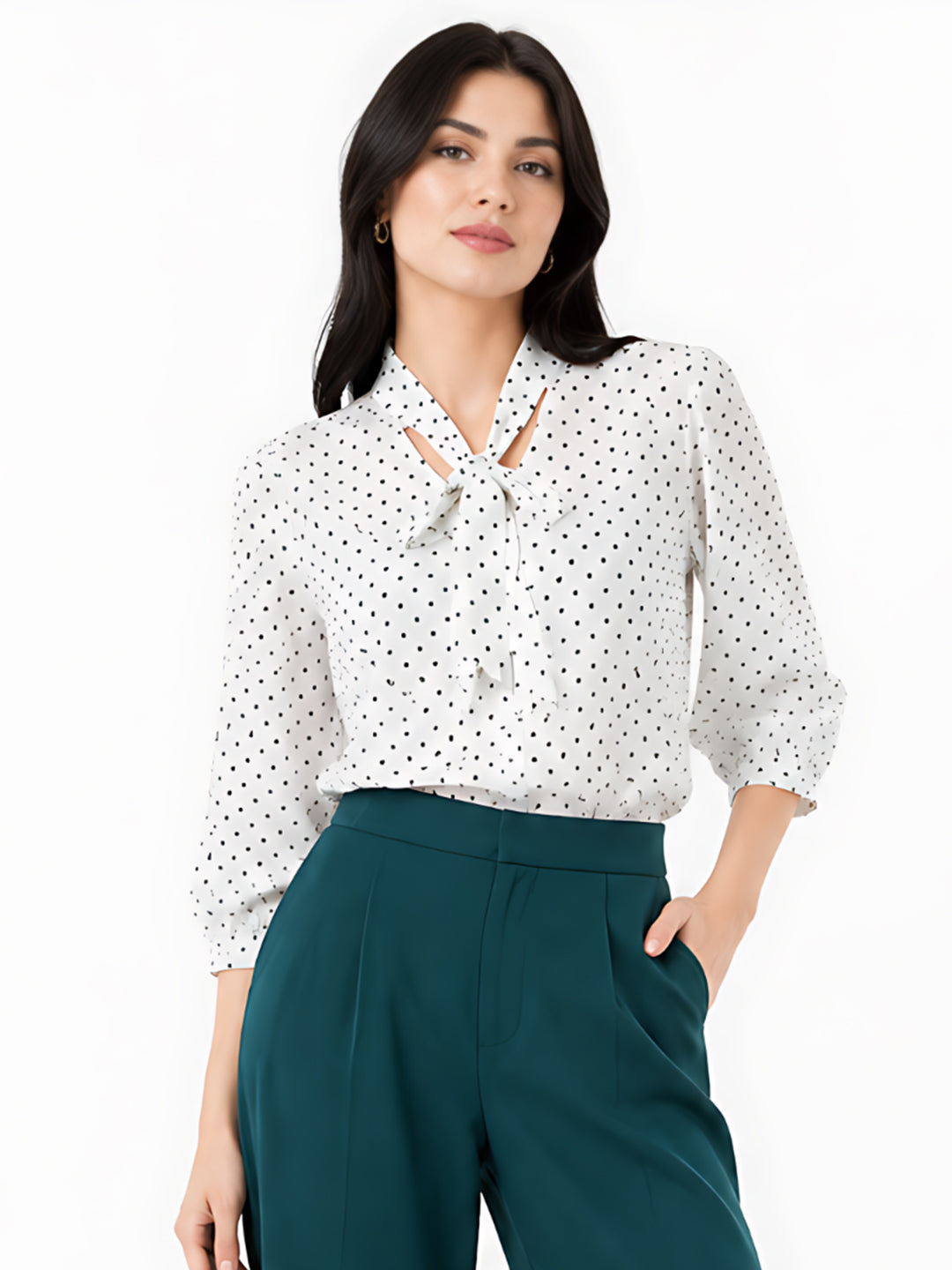 White Printed Tie-Up Neck Top