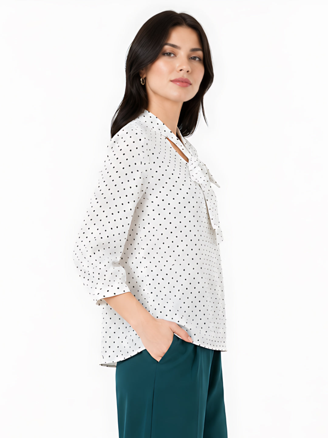 White Printed Tie-Up Neck Top