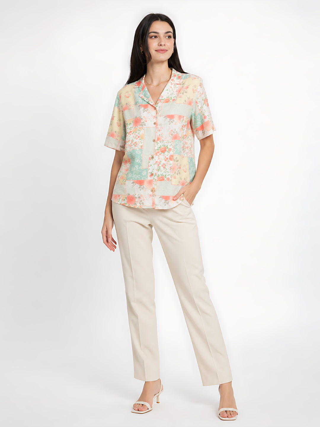 White Floral Printed Regular Shirt