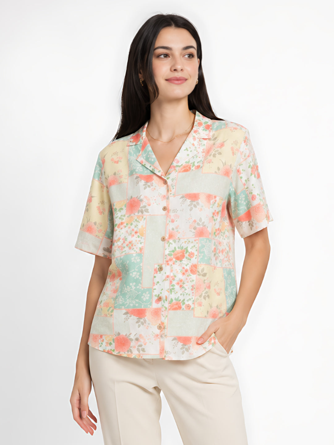 White Floral Printed Regular Shirt