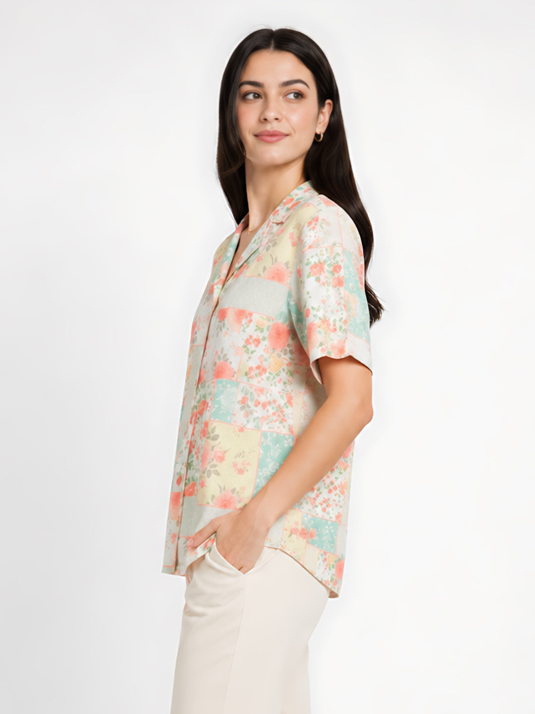 White Floral Printed Regular Shirt