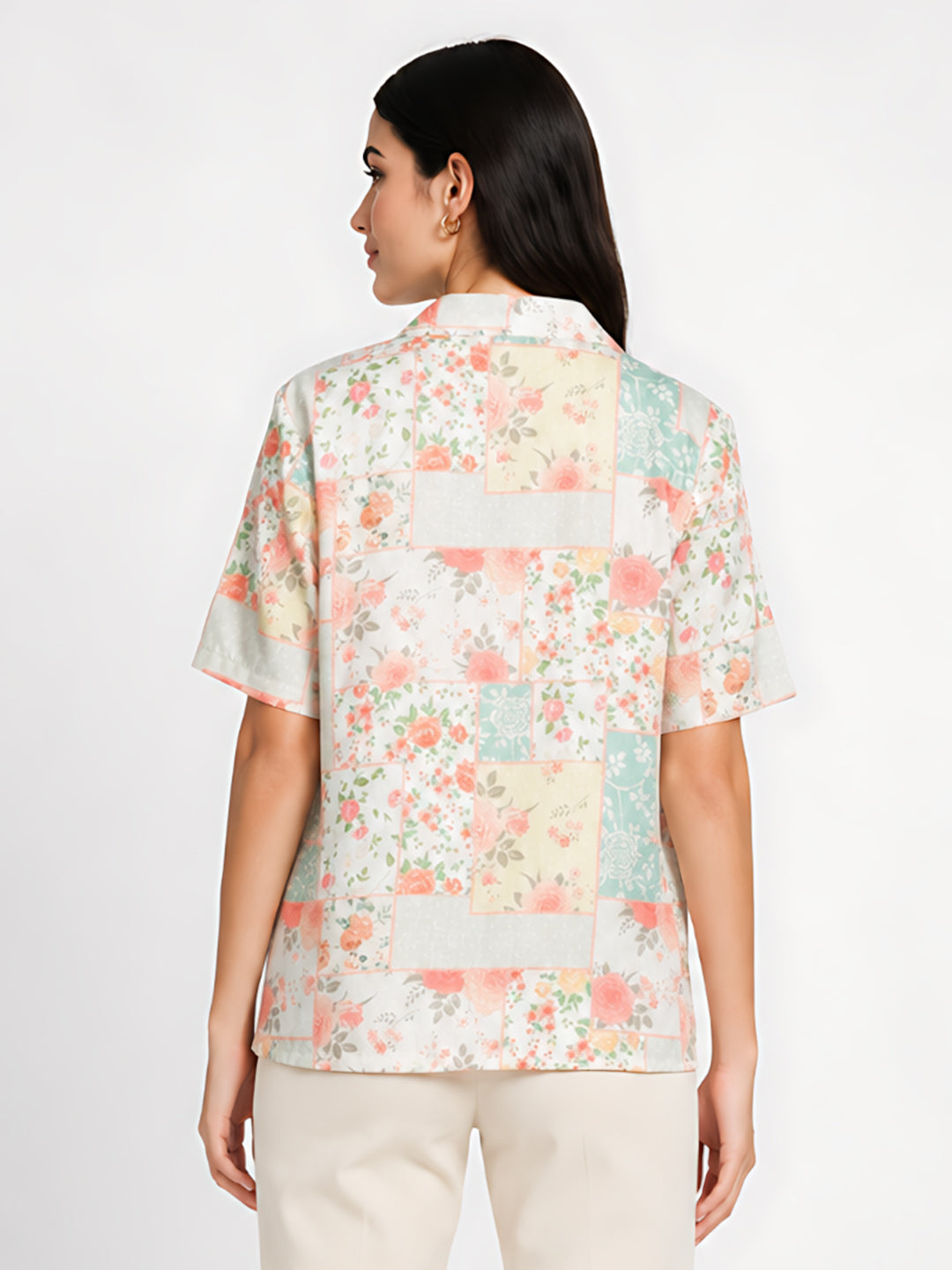 White Floral Printed Regular Shirt