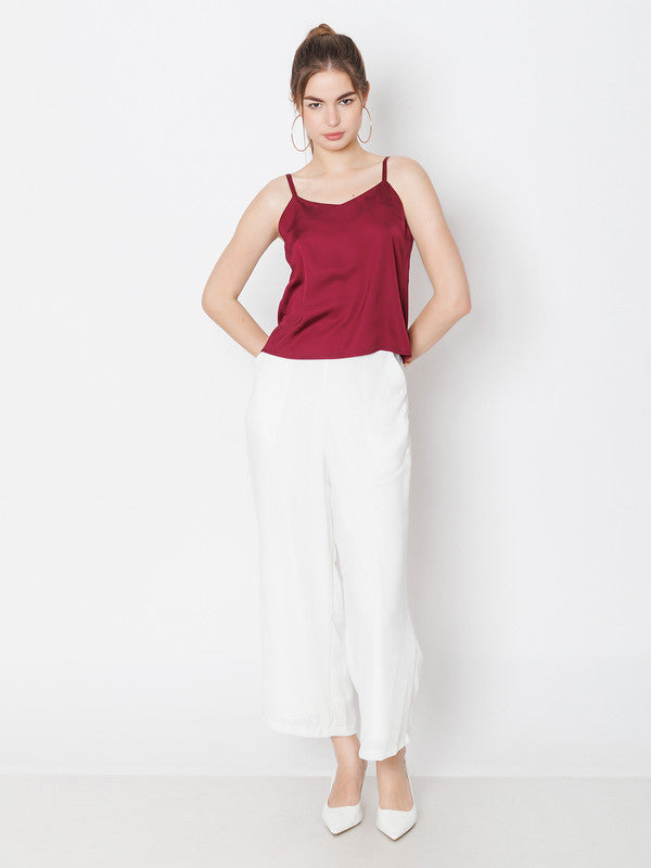 Wine Coloured Solid Polyester Top-1