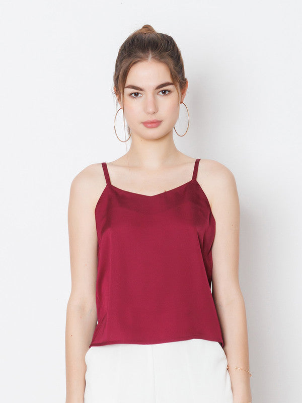 Wine Coloured Solid Polyester Top-2