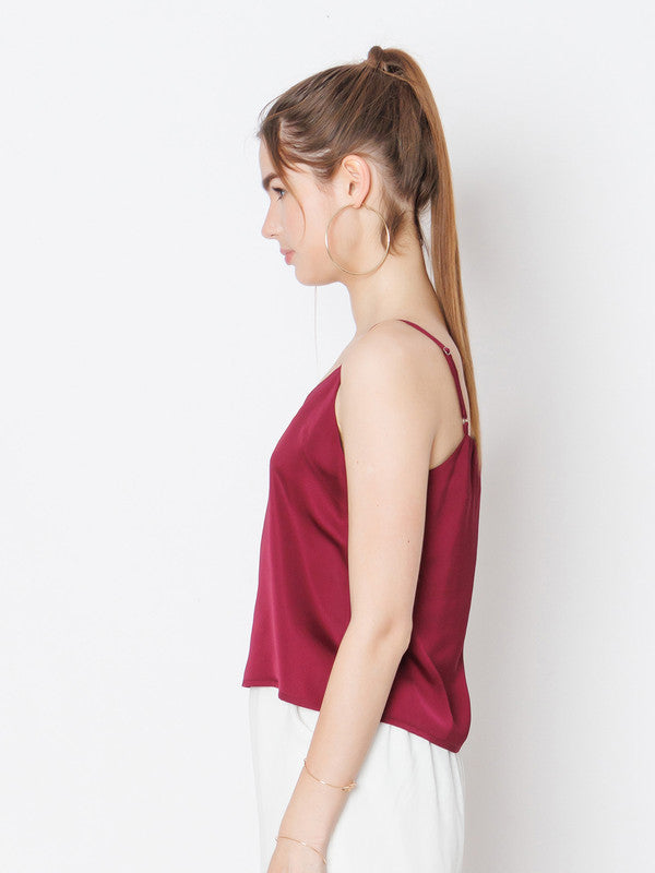 Wine Coloured Solid Polyester Top-3