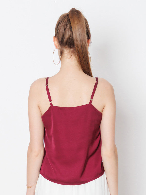 Wine Coloured Solid Polyester Top-4