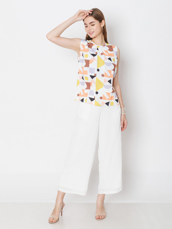 White Printed Regular Fit Top-1