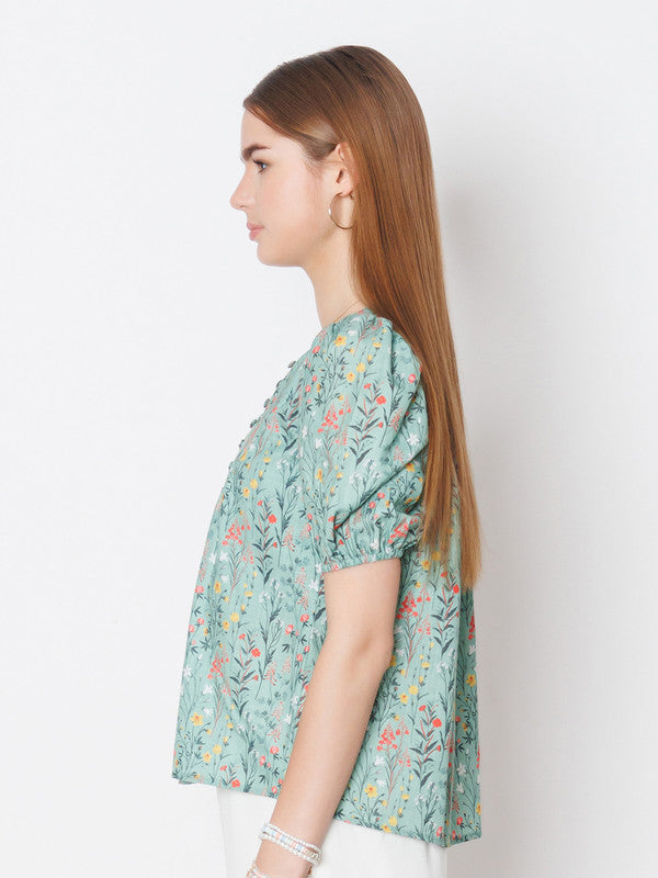 Green Printed Regular Fit Top-3