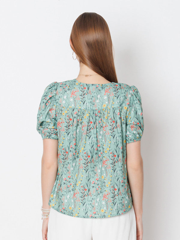 Green Printed Regular Fit Top-4