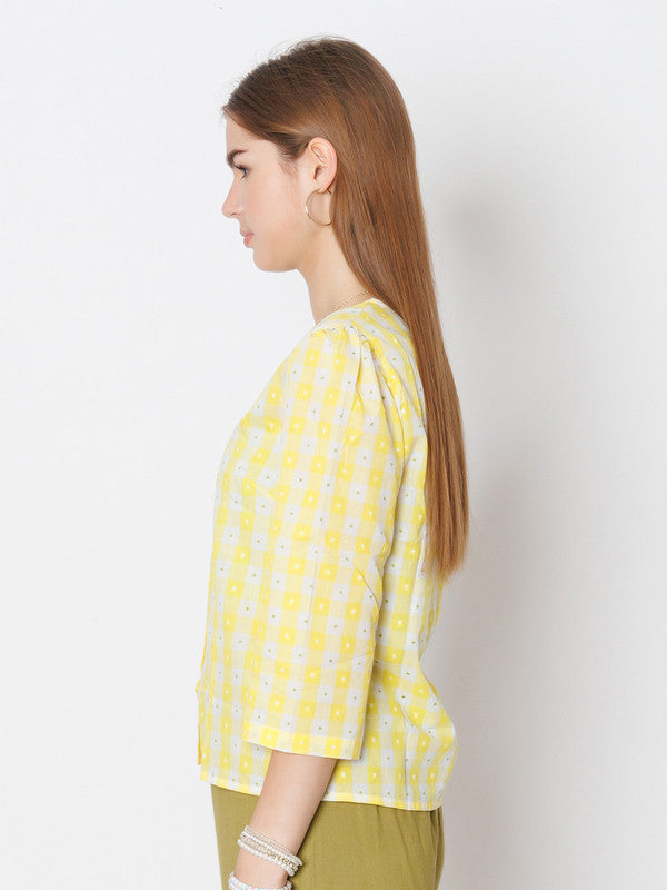 Yellow Checked Regular Fit Top-3