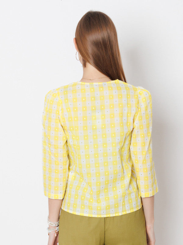 Yellow Checked Regular Fit Top-4