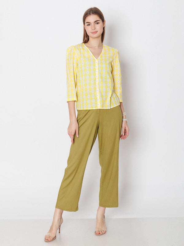 Yellow Checked Regular Fit Top-5