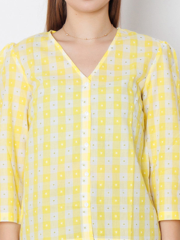 Yellow Checked Regular Fit Top-6