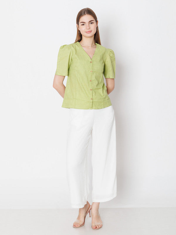 Green Solid Regular Fit Top-1