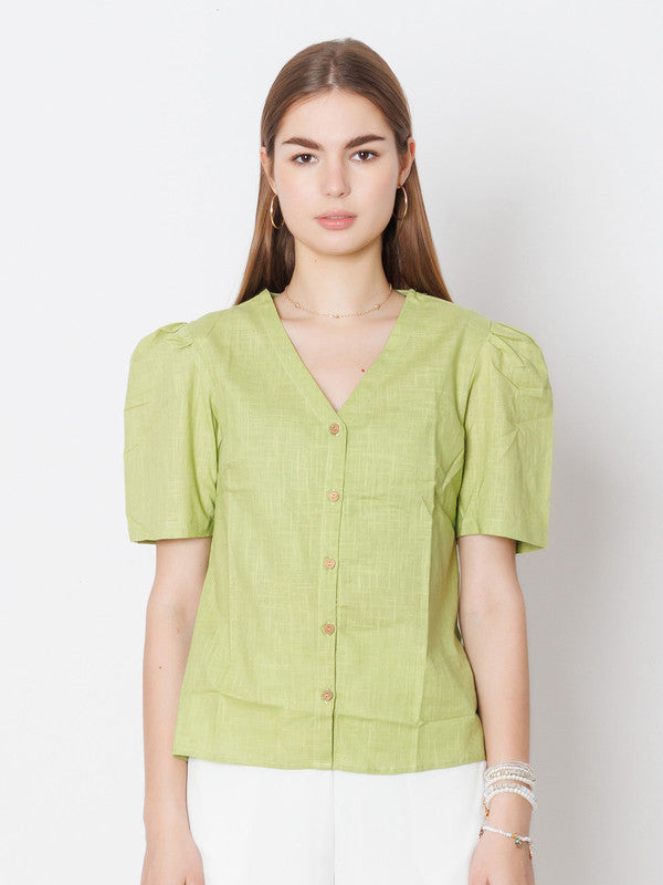 Green Solid Regular Fit Top-2