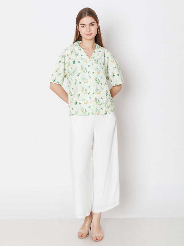 Green Printed Regular Fit Shirt-1