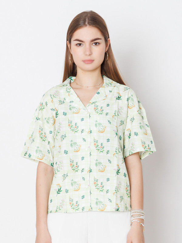 Green Printed Regular Fit Shirt-2