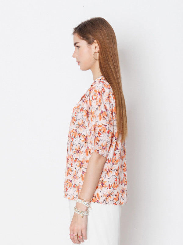 Peach Printed Regular Fit Shirt-3