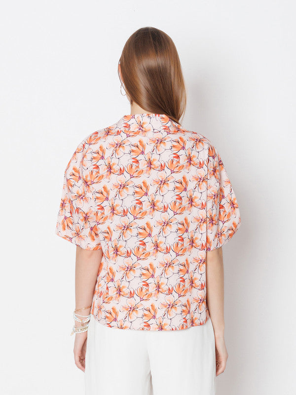 Peach Printed Regular Fit Shirt-4