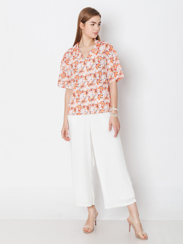 Peach Printed Regular Fit Shirt-5