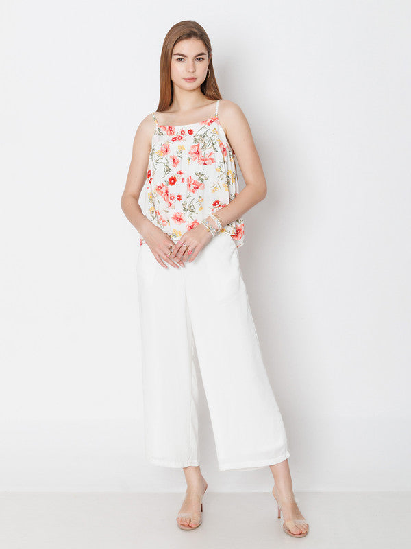 White Printed Relaxed Fit Top-1