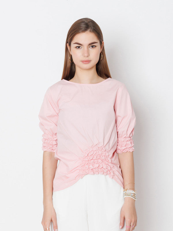 Pink Solid Regular Fit Top-2