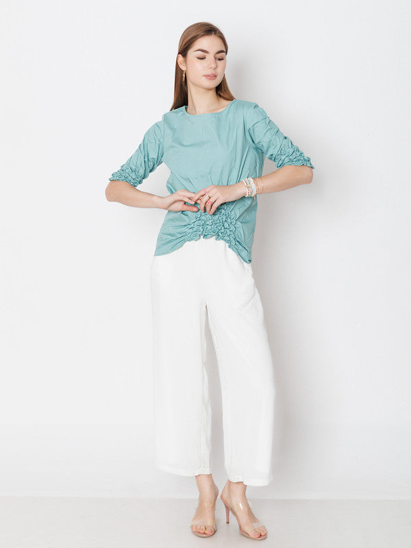 Green Solid Regular Fit Top-1