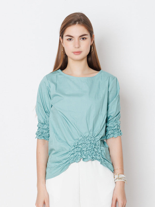 Green Solid Regular Fit Top-2