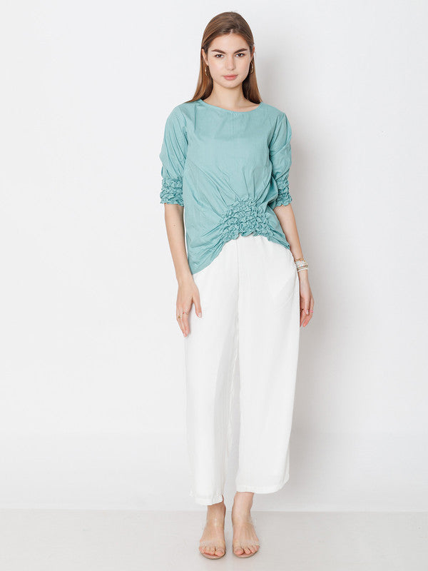 Green Solid Regular Fit Top-5