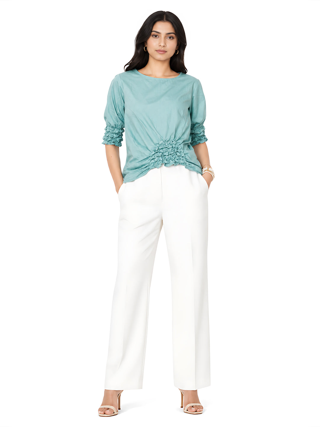 Green Solid Regular Fit Top