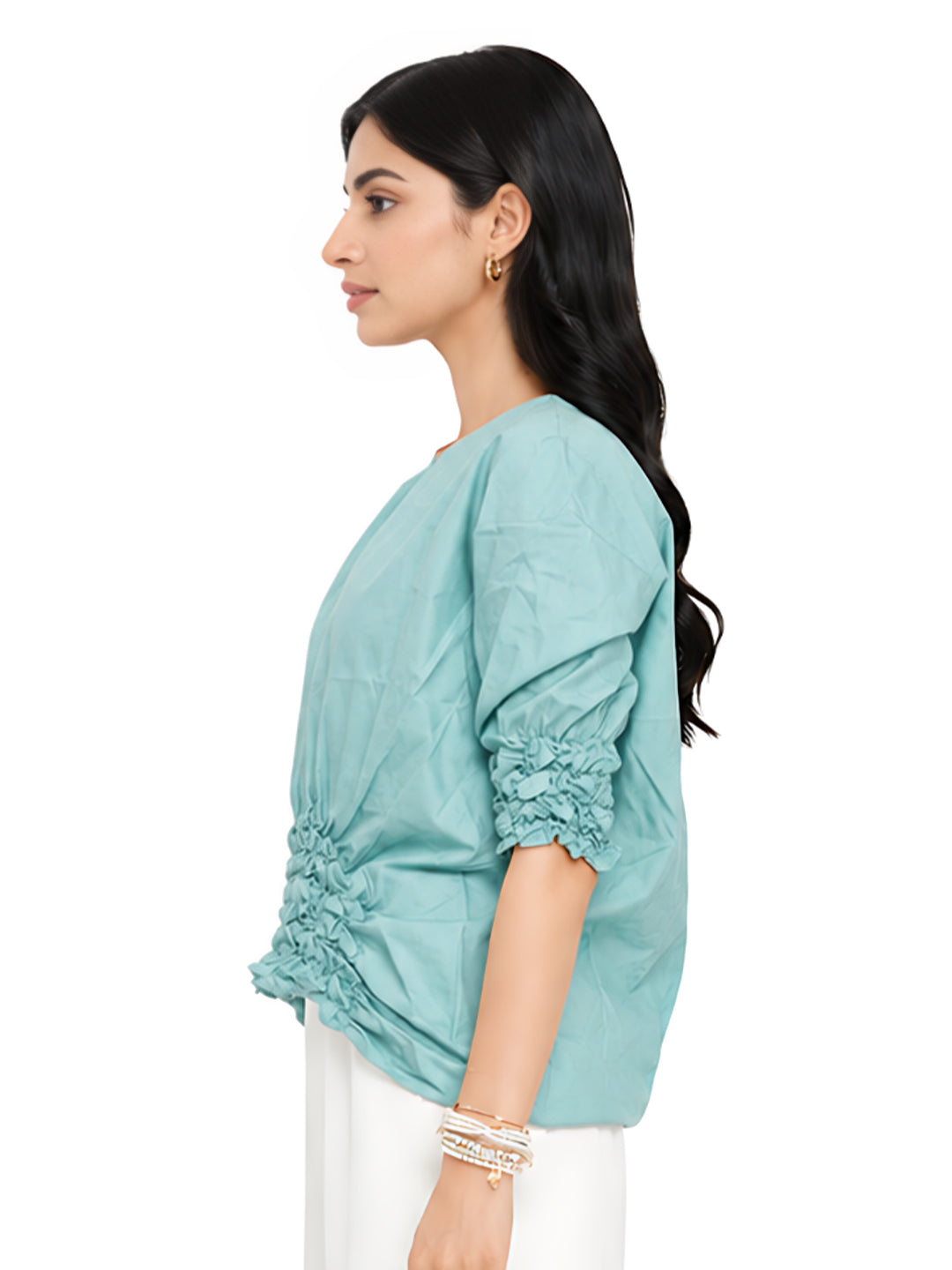 Green Solid Regular Fit Top