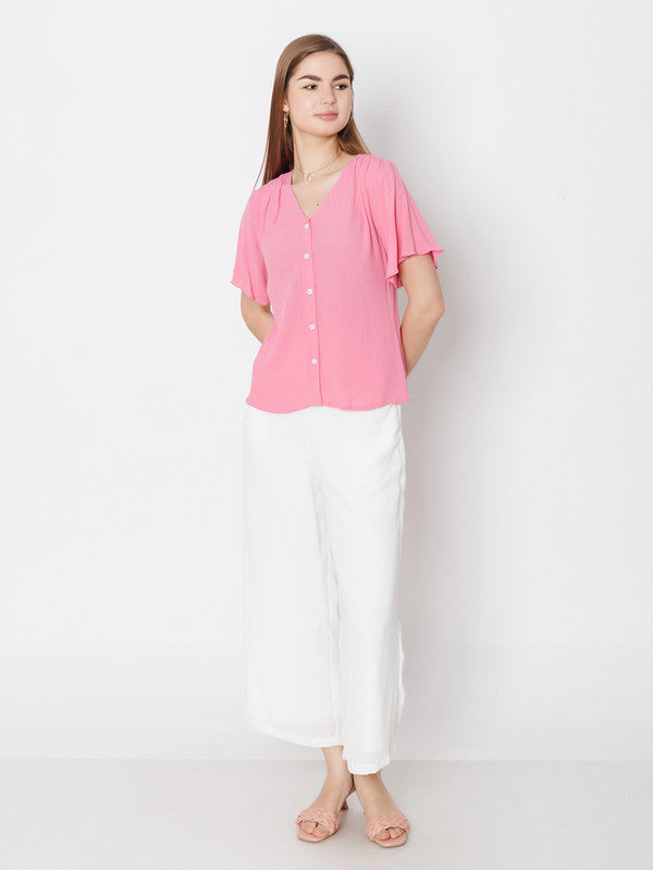 Pink Solid Regular Fit Top-1