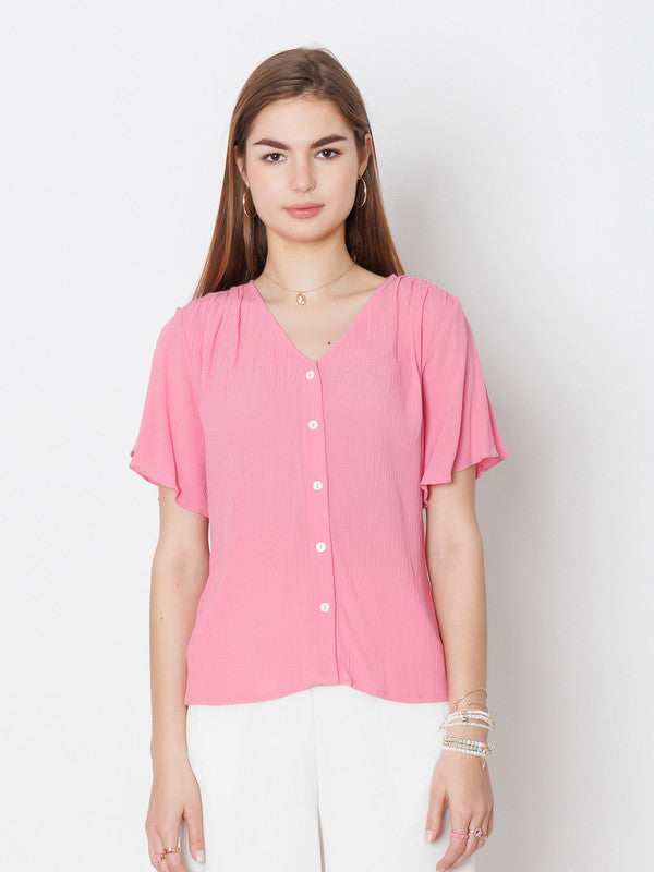 Pink Solid Regular Fit Top-2