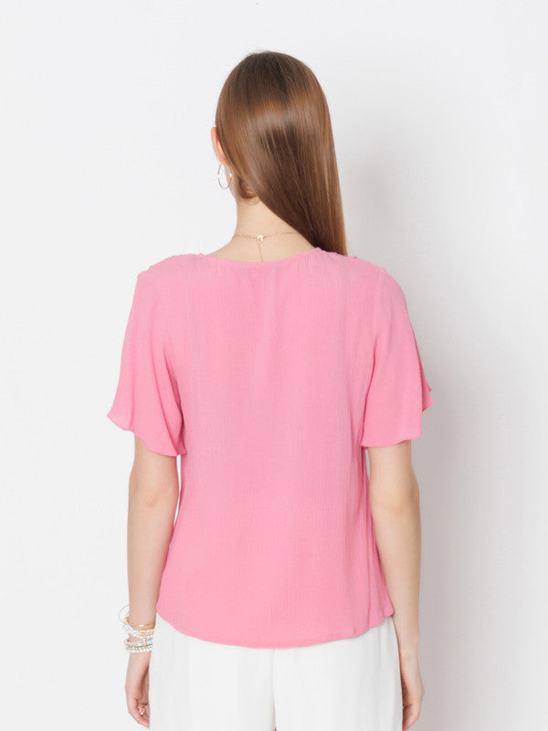 Pink Solid Regular Fit Top-4