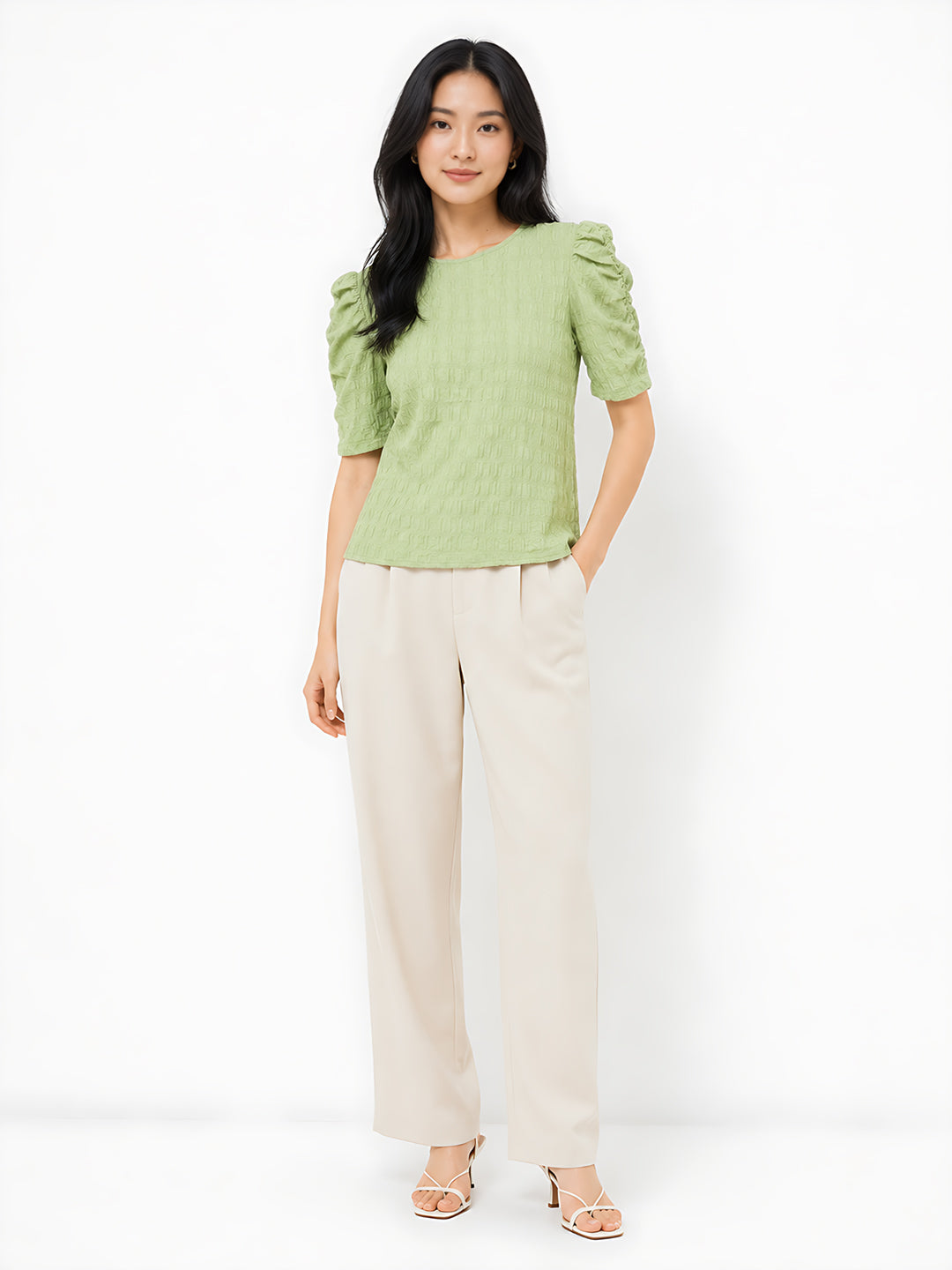 Green Solid Straight Top