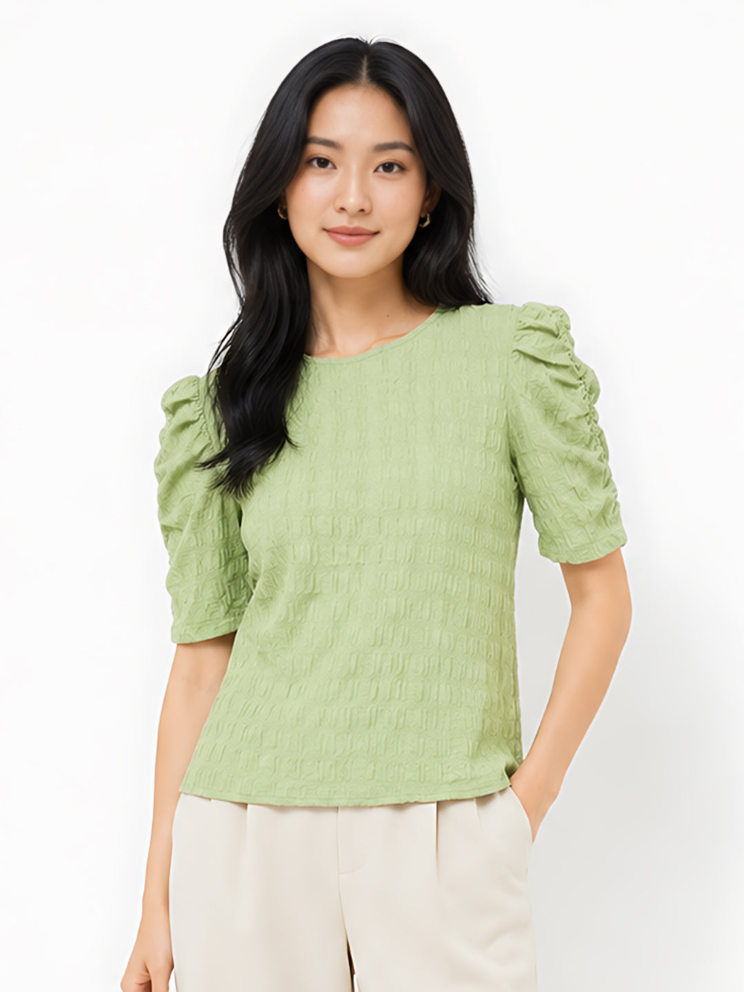 Green Solid Straight Top