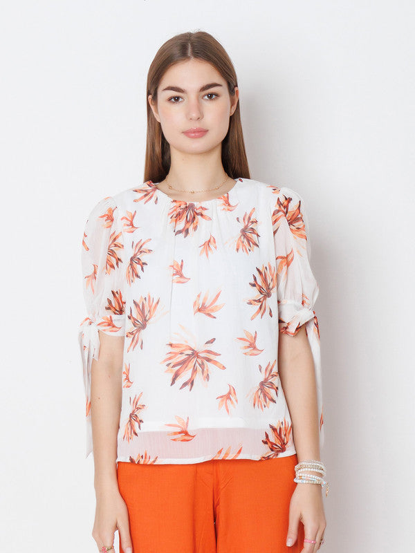 White Printed Basic Top-2