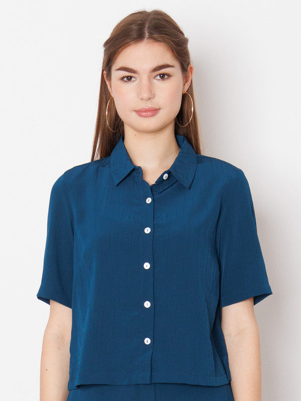 Blue Solid Basic Shirt-2