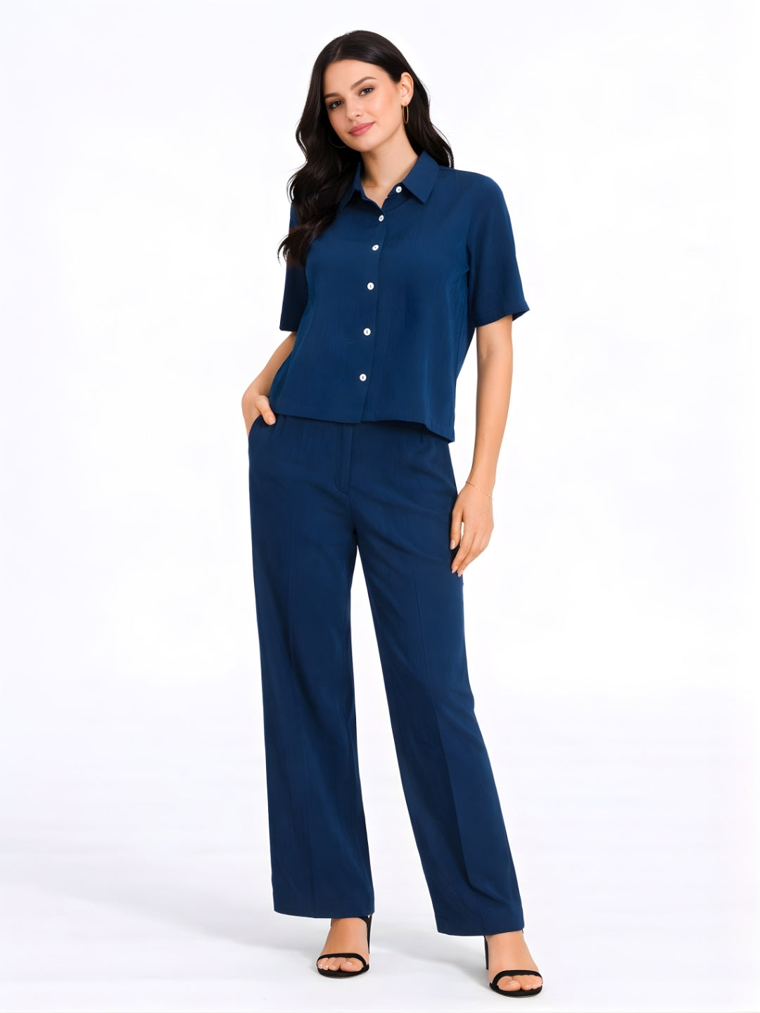 Blue Solid Basic Shirt