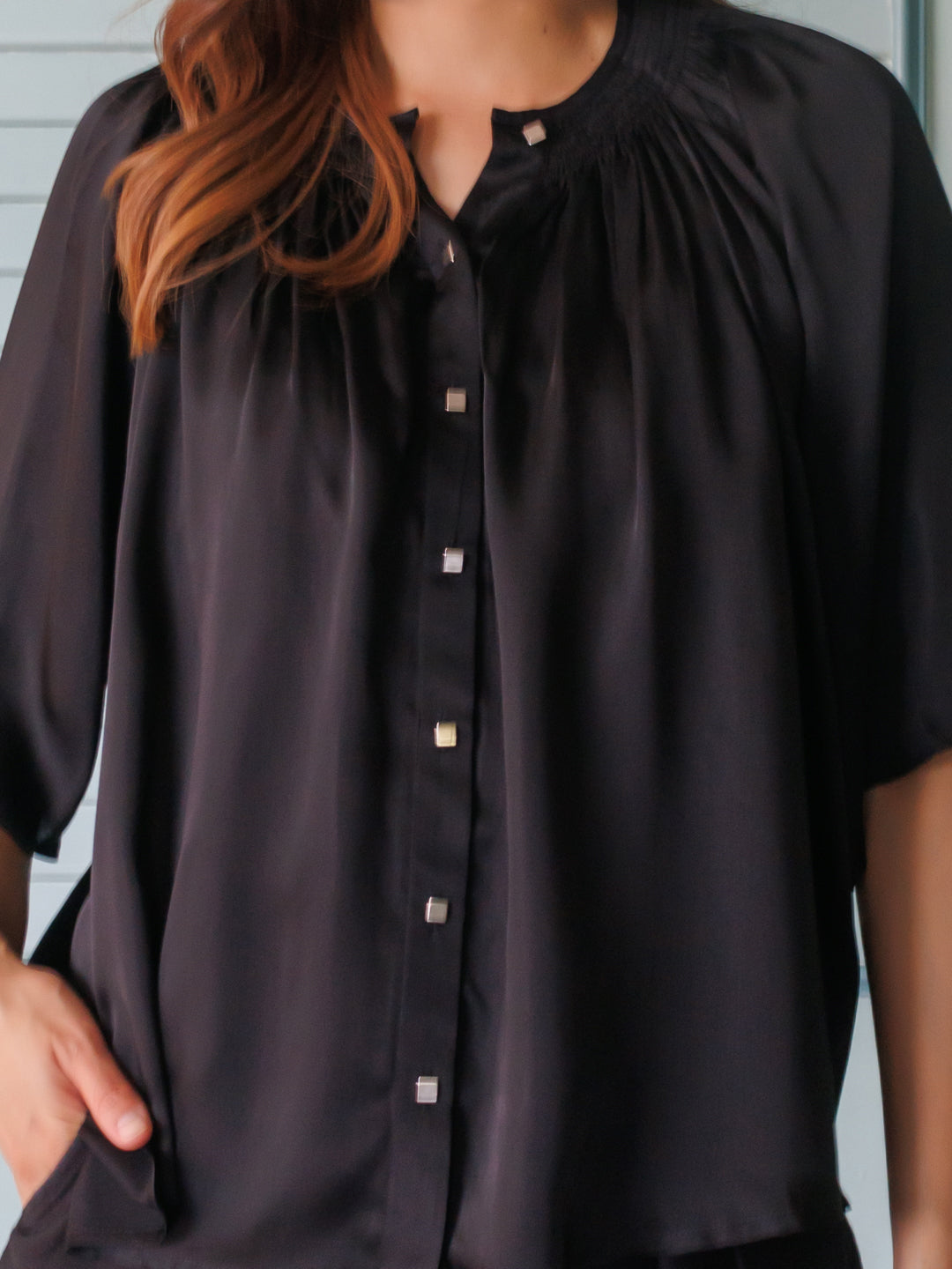 Black Solid Shirt-Style Top-6