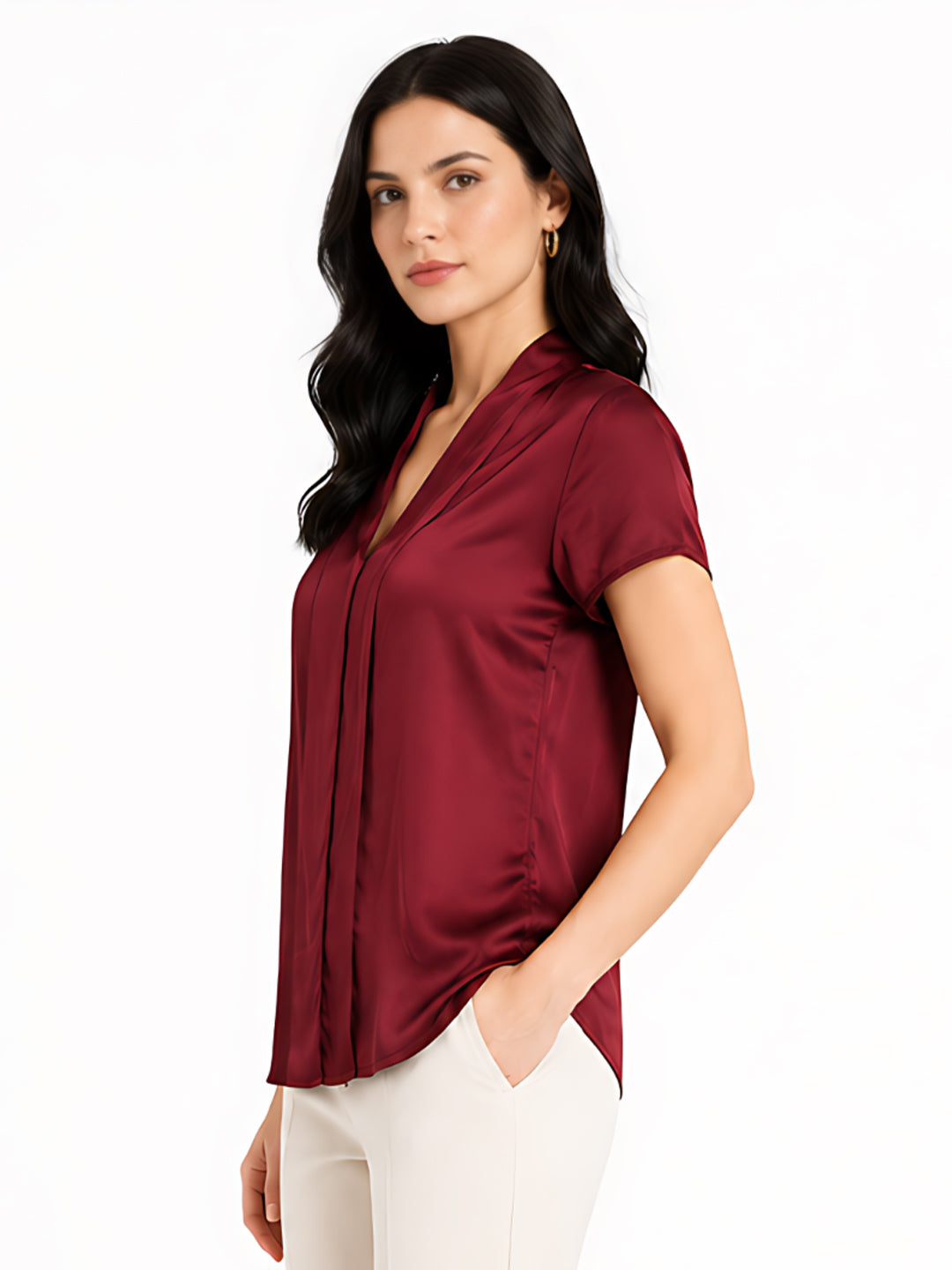 Women's Maroon Plain Basic Top