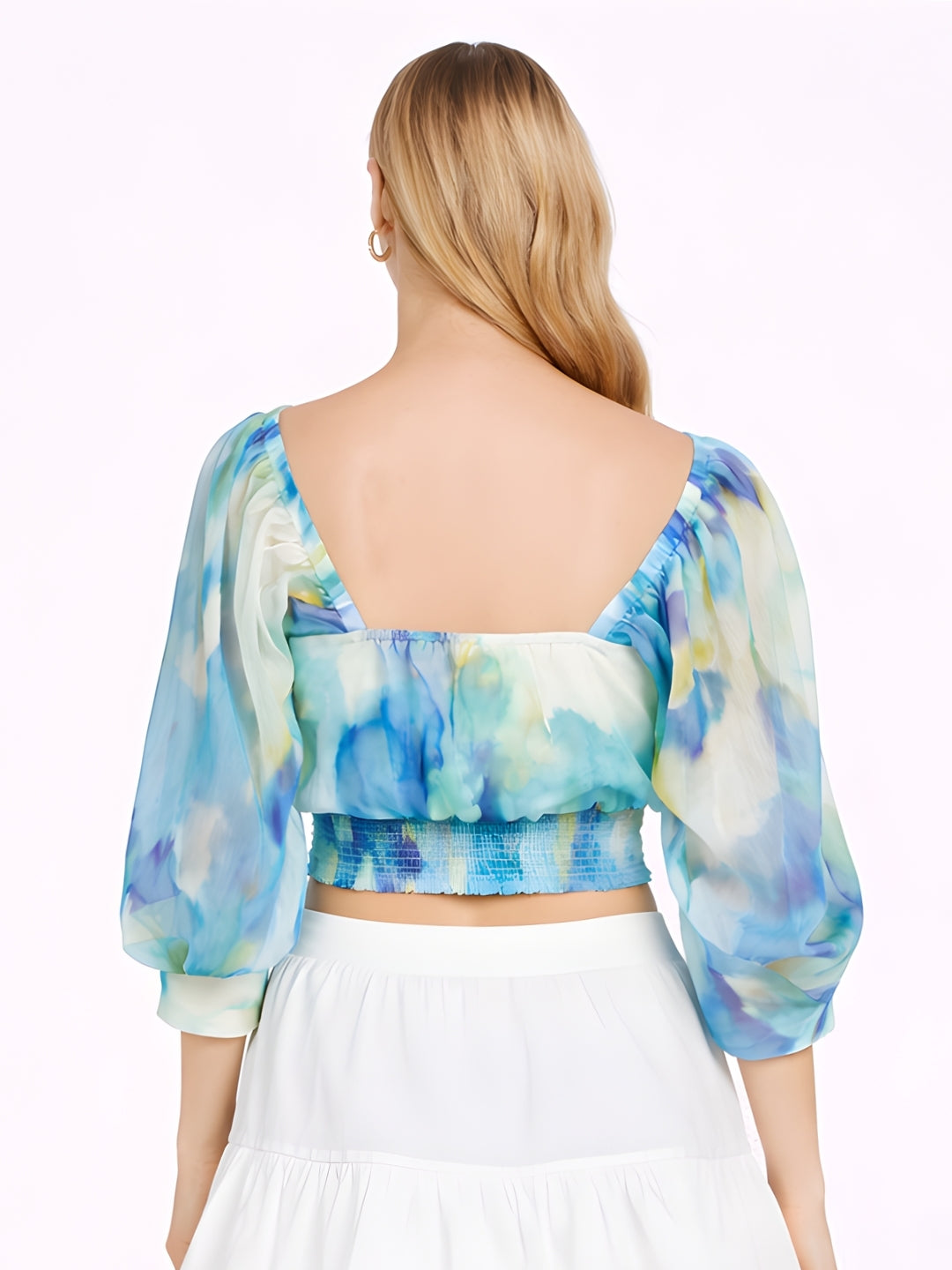 Blue Abstract Print Blouson Top