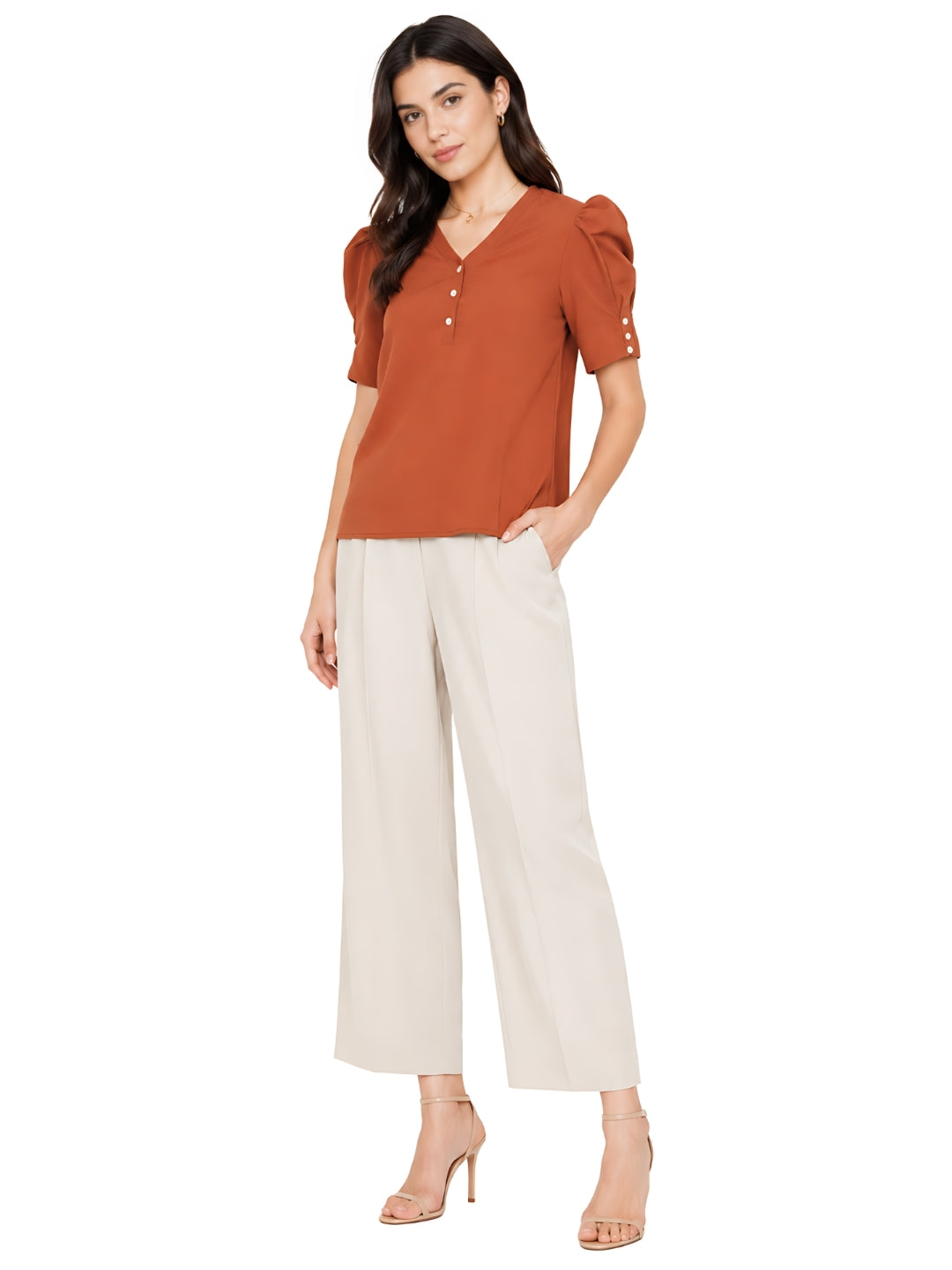 Brown Solid Textured Basic Top