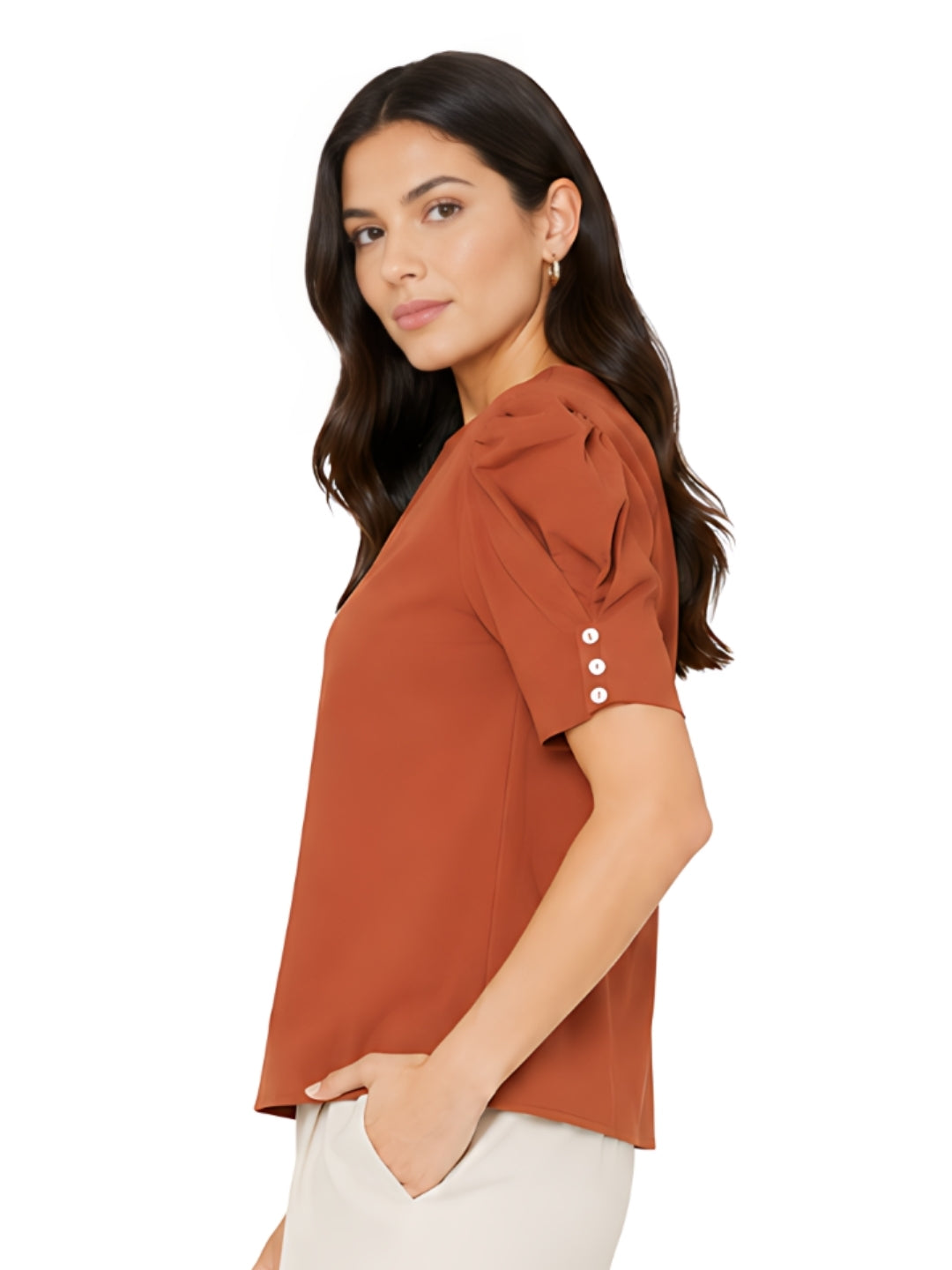 Brown Solid Textured Basic Top