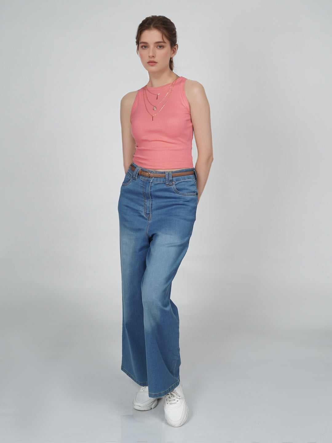 Pink Solid Basic Crop Top